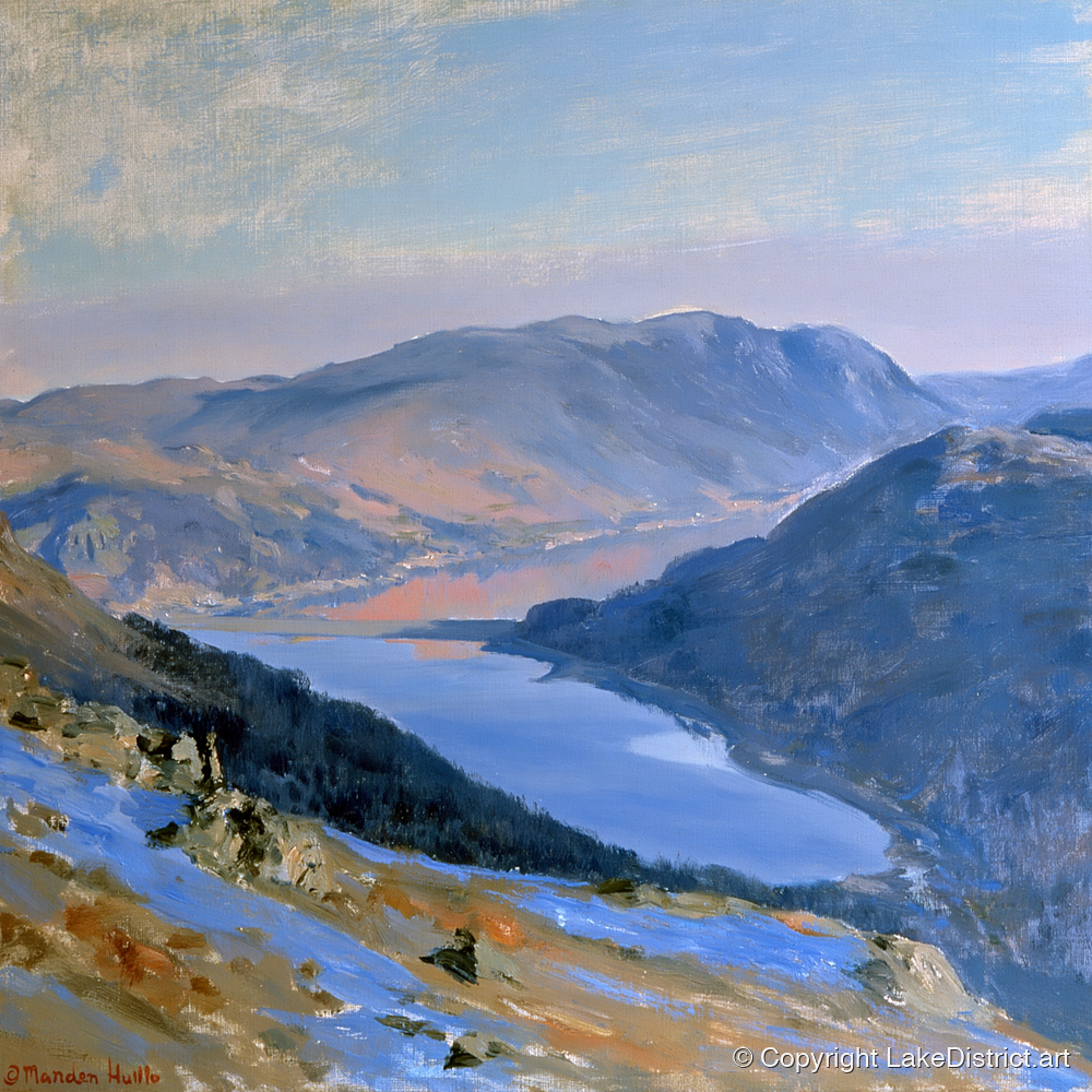Sunlit Thirlmere from Western Fells - lake district lake art print and canvas by Gabriel Hayes A.I
