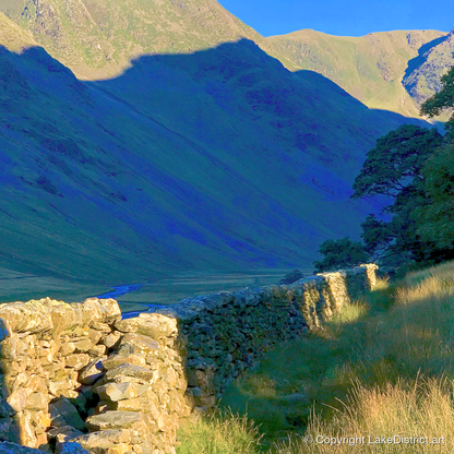 Sunlit Wall and Shadowed Fells - lake district valley art print and canvas by Percival Kent A.I