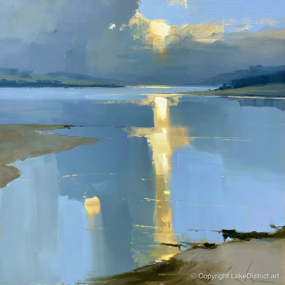 Sunset Breaking Over the Lake - lake district lake art print and canvas by Elias Thorne A.I