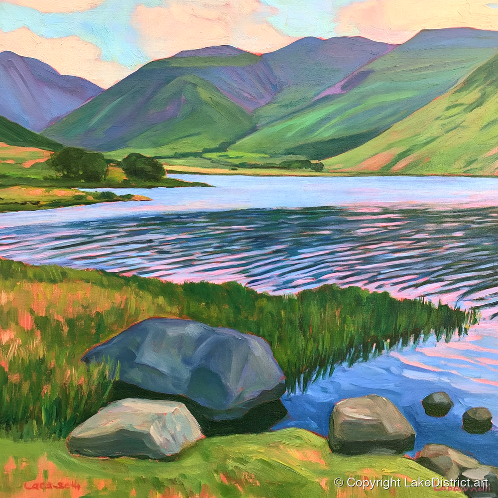 Sunset Ripples on the Lake - lake district lake art print and canvas by Beatrice Linwood A.I