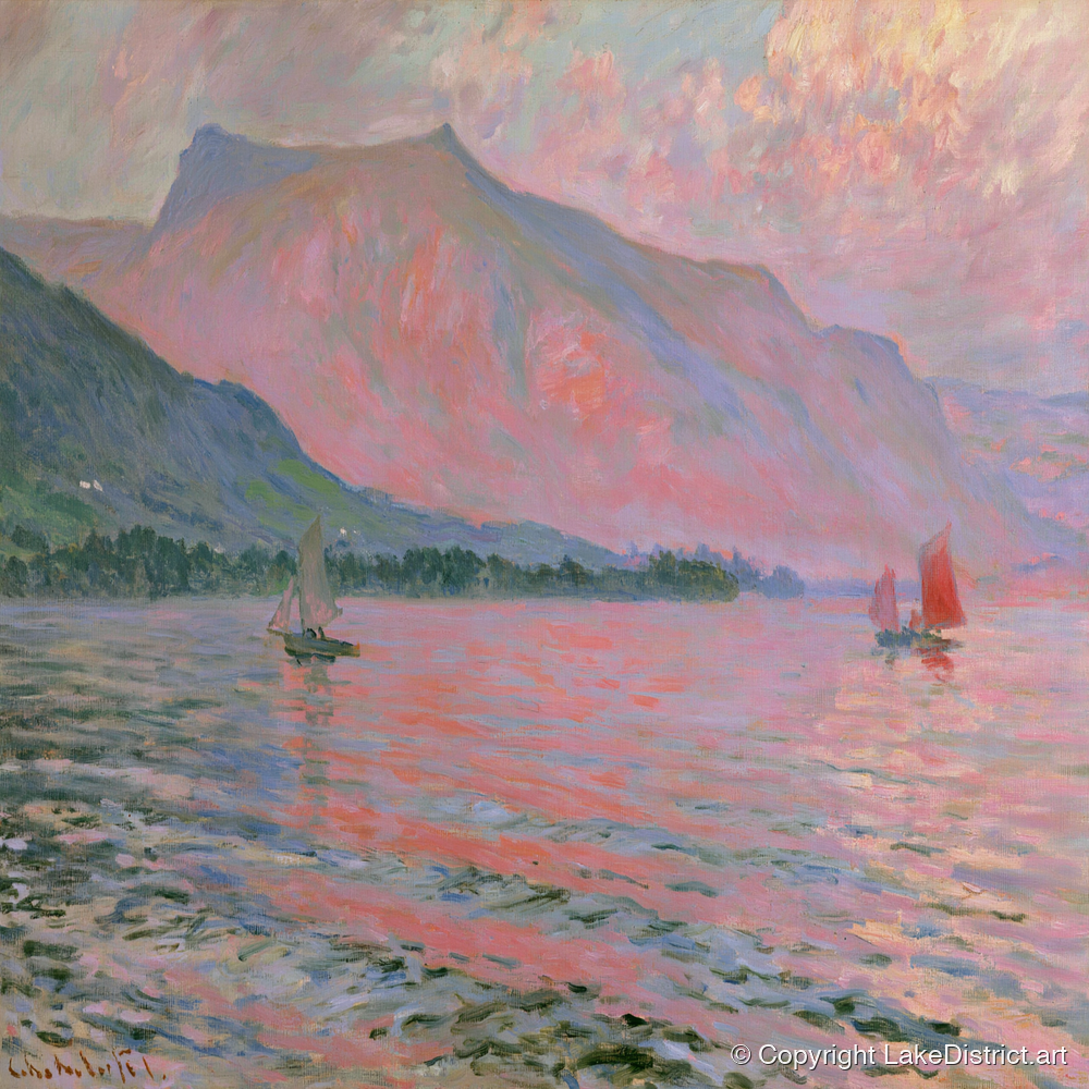 Sunset Sailboats on Windermere - lake district lake art print and canvas by Clara Sterling A.I