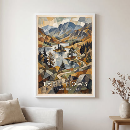 Tarn Hows travel poster in a white frame, hanging in a living2