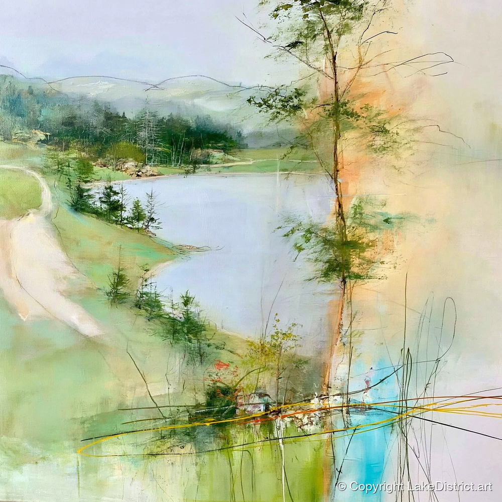Tarn Hows in Spring Greens - lake district lake art print and canvas by Antonia Blythe A.I