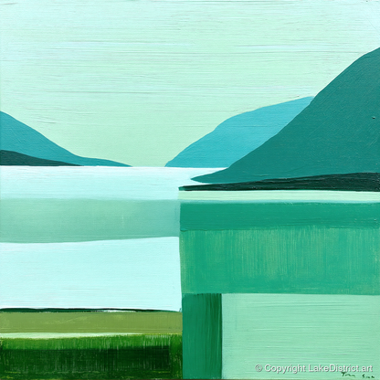 Teal Abstract Ennerdale Water - lake district valley art print and canvas by Sebastian Finch A.I