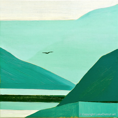Teal Dawn Mist in Borrowdale - lake district sky art print and canvas by Sebastian Finch A.I