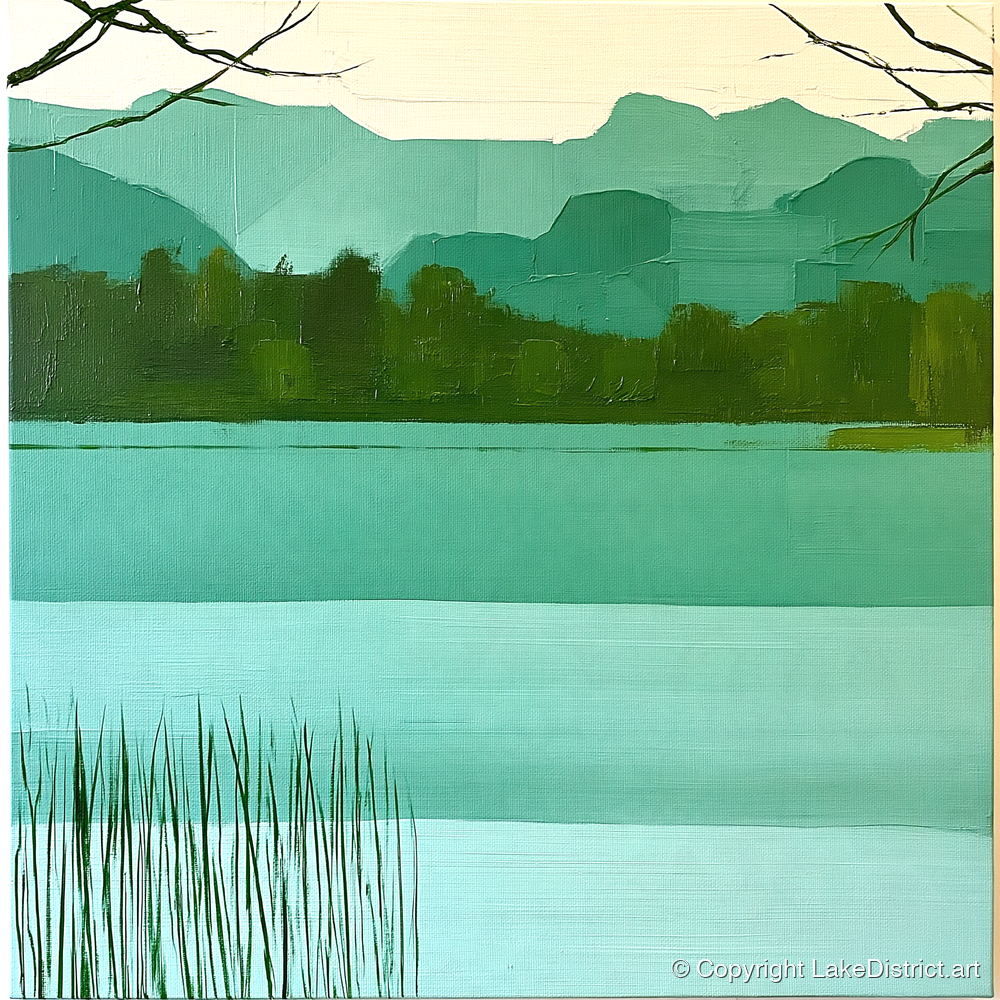 Teal Fells Above Elter Water - lake district lake art print and canvas by Sebastian Finch A.I