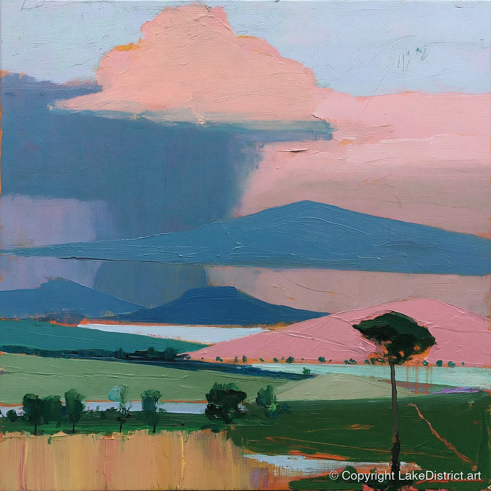 Teal Storm Over Lakeland Fells - lake district sky art print and canvas by Diana Sutherland A.I