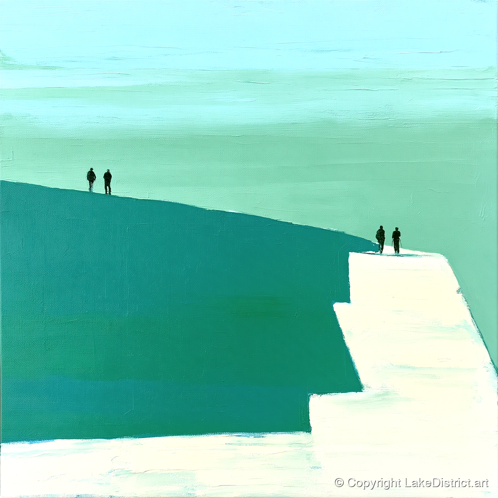 Teal Striding Edge Fell Walkers - lake district walking art print and canvas by Sebastian Finch A.I