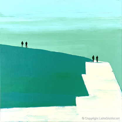 Teal Striding Edge Fell Walkers - lake district walking art print and canvas by Sebastian Finch A.I