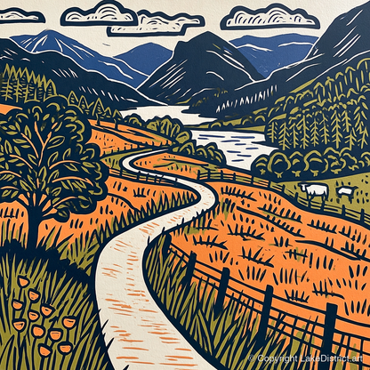Terracotta Borrowdale Valley Path - lake district valley art print and canvas by Leon Baxter A.I