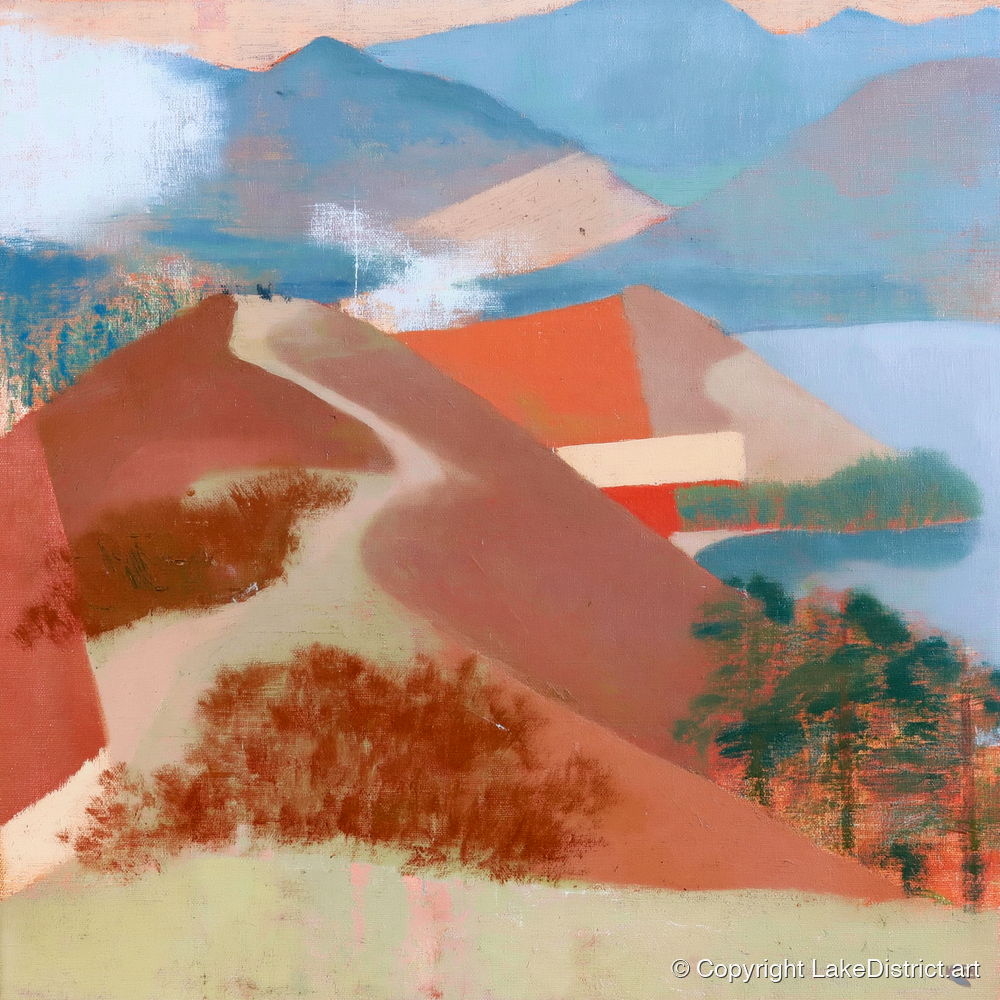 Terracotta Cat Bells Above Derwentwater - lake district fell art print and canvas by Arthur Pendelton A.I