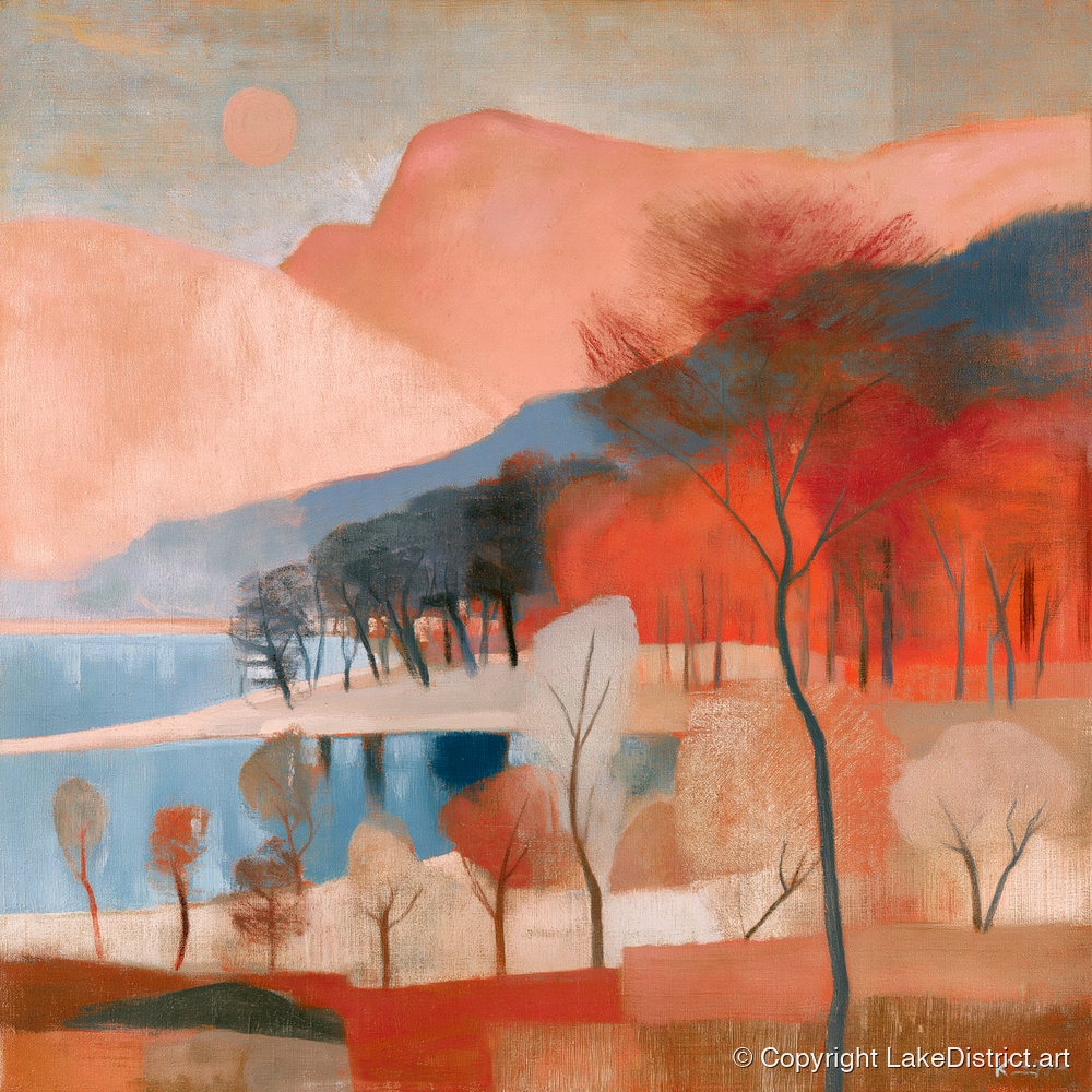 Terracotta Fells and Slate Lake - lake district lake art print and canvas by Arthur Pendelton A.I