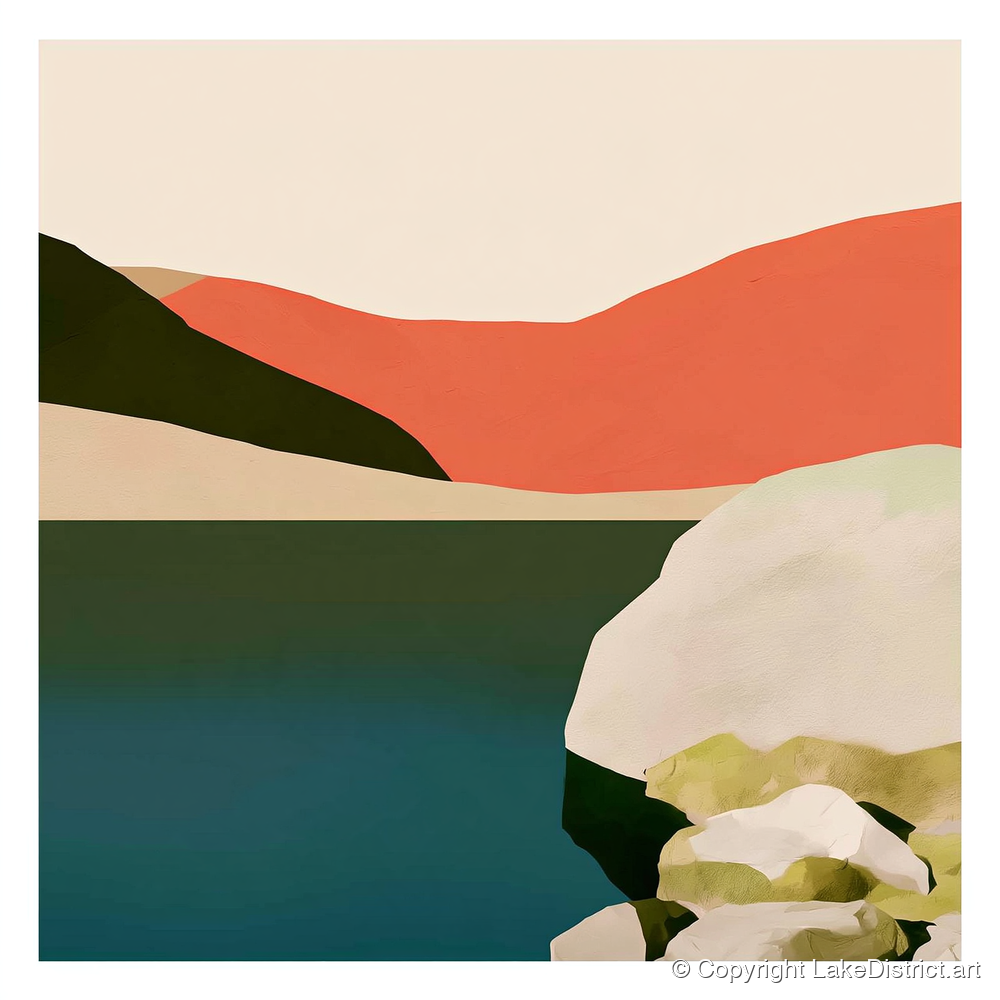 Terracotta Fells at Easedale Tarn - lake district lake art print and canvas by Malcolm Reed A.I