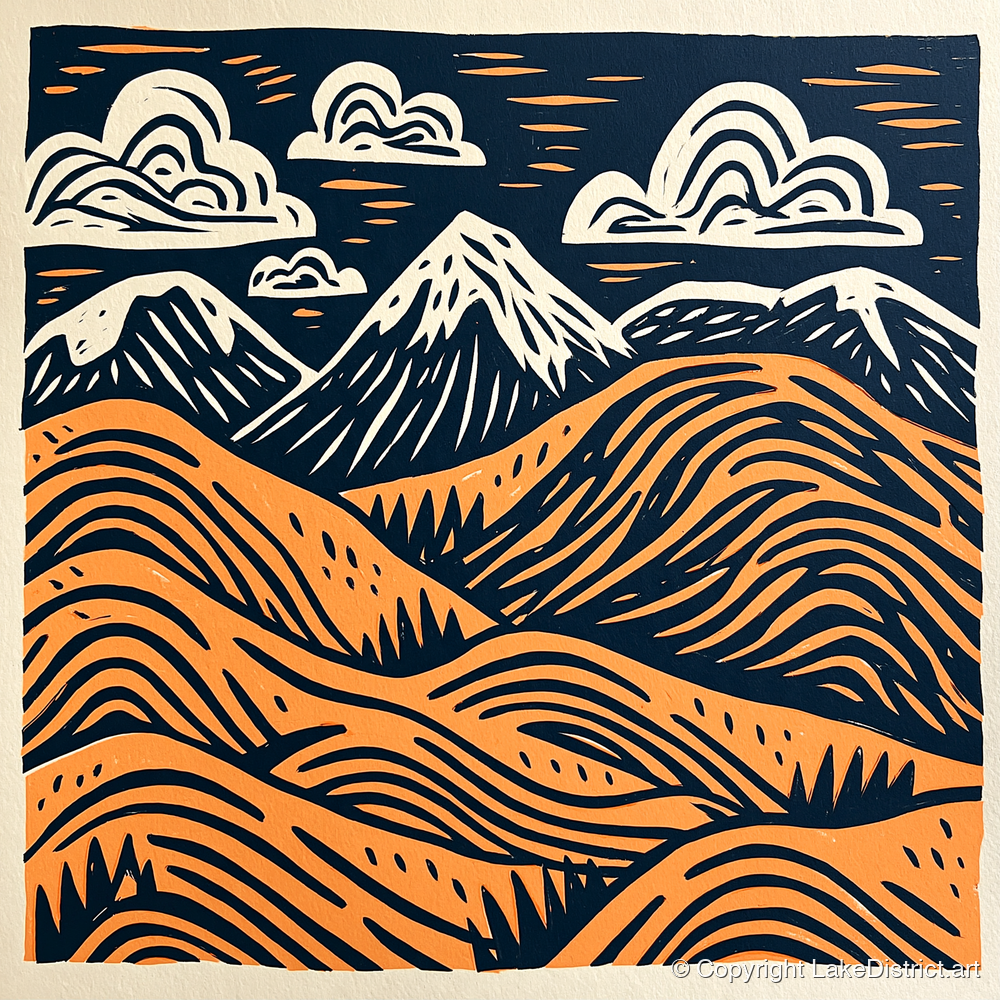 Terracotta Fells Summit View - lake district fell art print and canvas by Leon Baxter A.I