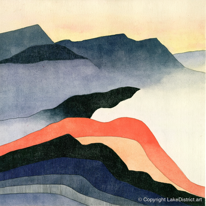 Terracotta Layered Summit View - lake district fell art print and canvas by Edwin Locke A.I