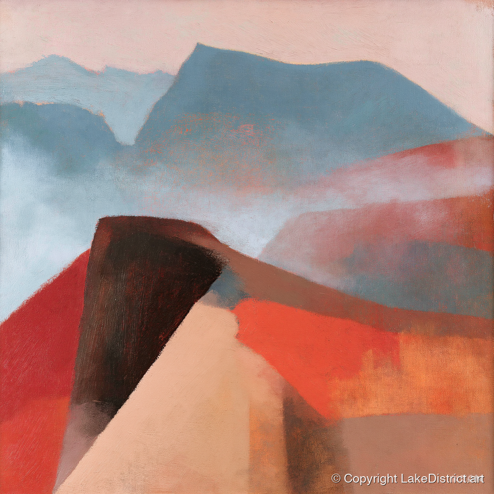 Terracotta Misty Mountain Ridge - lake district fell art print and canvas by Arthur Pendelton A.I