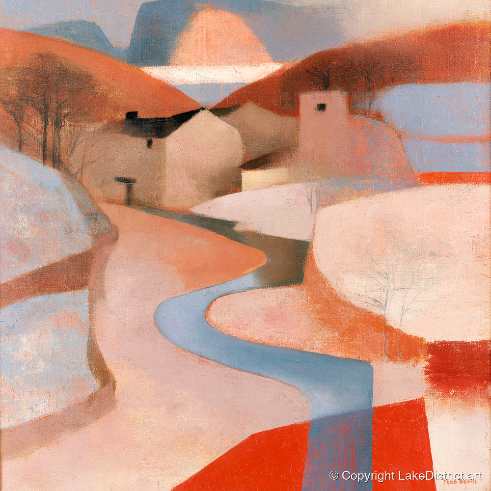 Terracotta Winding River Valley - lake district waterfall art print and canvas by Arthur Pendelton A.I