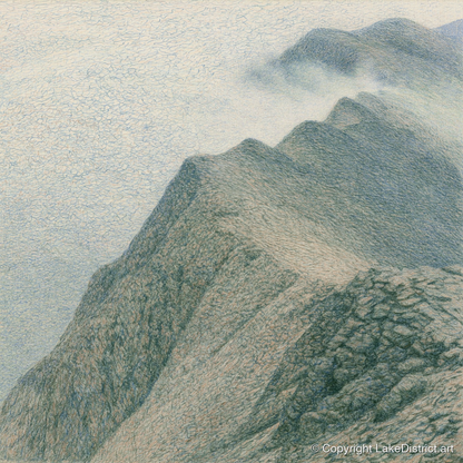 Textured Mountain Ridge in Mist - lake district fell art print and canvas by Arthur Sterling A.I