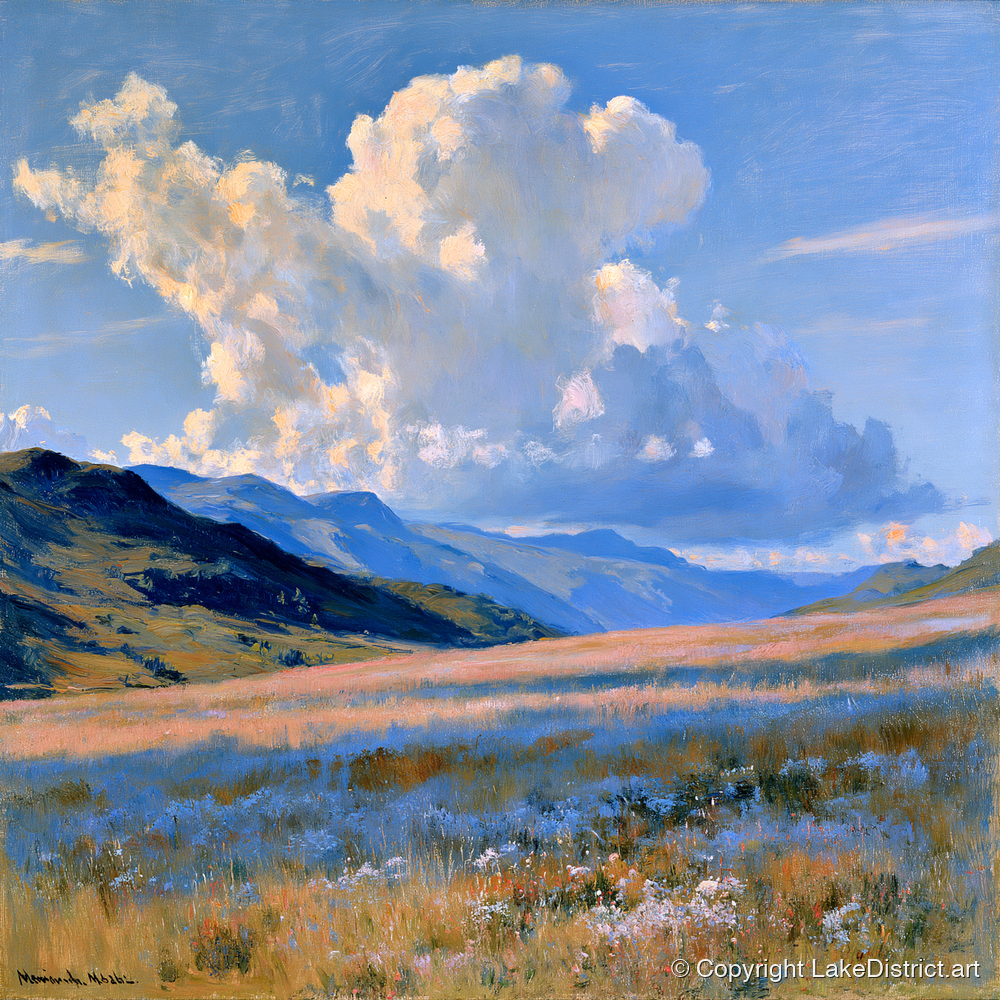 Towering Cloud Over Rolling Fells - lake district fell art print and canvas by Gabriel Hayes A.I