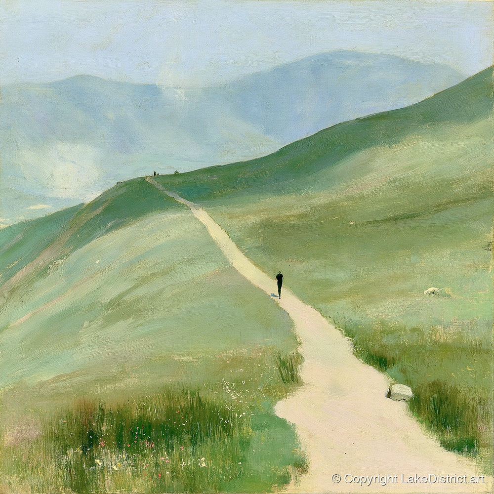 Trail Runner on Helvellyn Path - lake district walking art print and canvas by Charles Waverly A.I