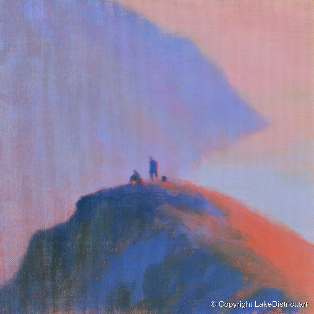 Twilight Climbers on Lakeland Crag - lake district walking art print and canvas by Theodore Vance A.I
