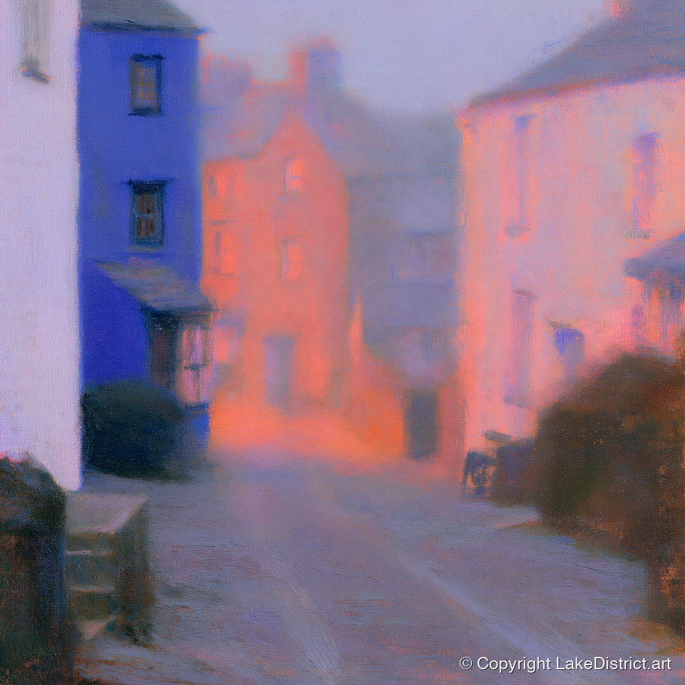 Twilight Haze Over Village Street - lake district village art print and canvas by Theodore Vance A.I