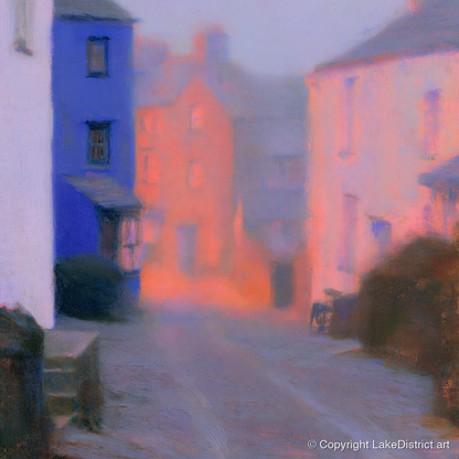 Twilight Haze Over Village Street - lake district village art print and canvas by Theodore Vance A.I
