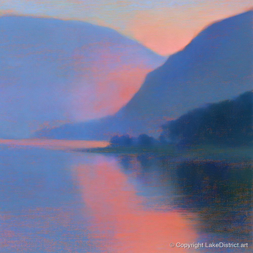 Twilight Lake and Indigo Fells - lake district lake art print and canvas by Theodore Vance A.I