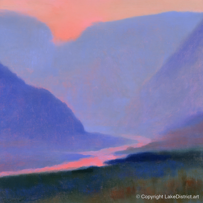 Twilight River Through Indigo Fells - lake district waterfall art print and canvas by Theodore Vance A.I