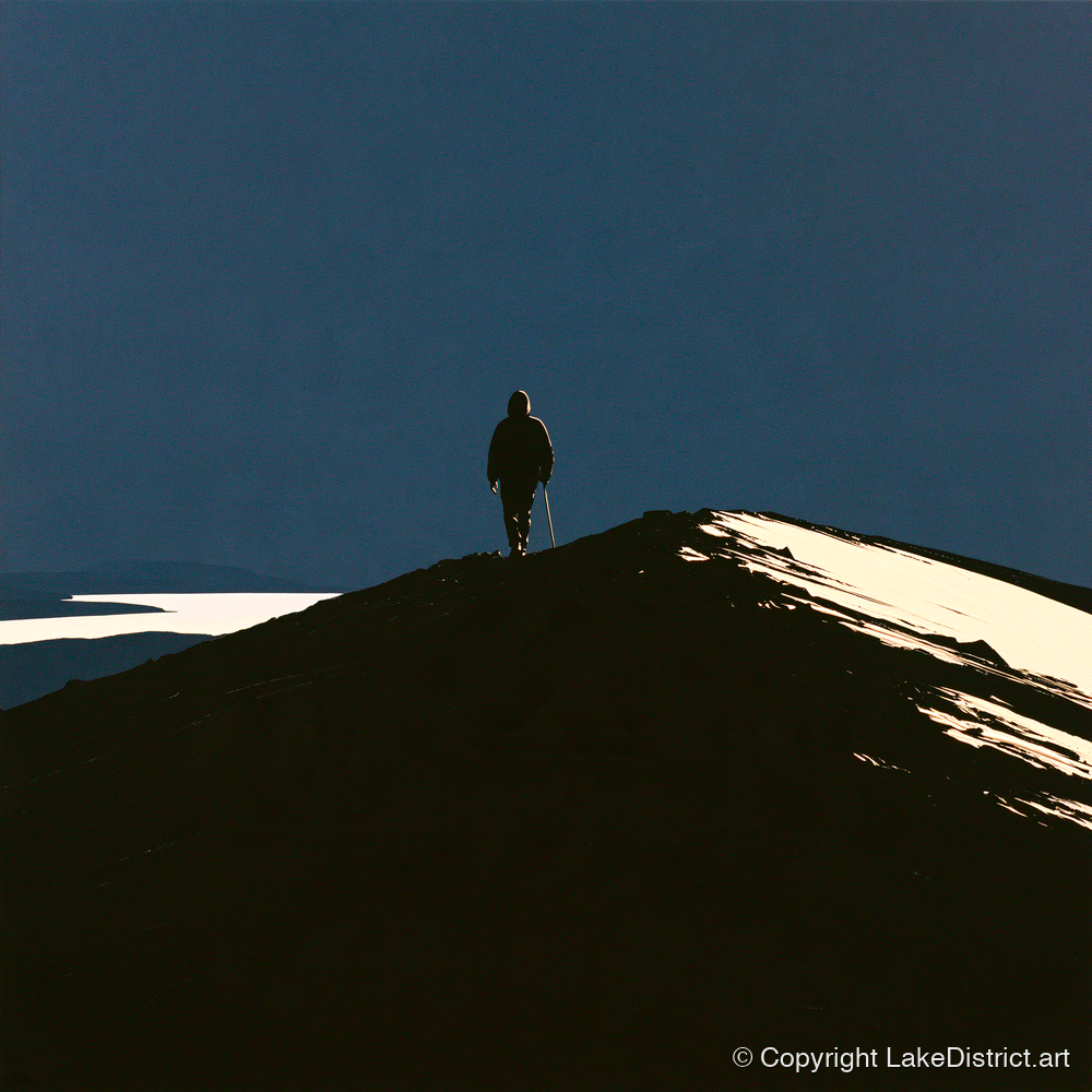 Twilight Silhouette on Skiddaw Ridge - lake district fell art print and canvas by Adelaide Calloway A.I