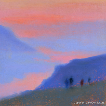 Twilight Walkers on the Fell - lake district fell art print and canvas by Theodore Vance A.I