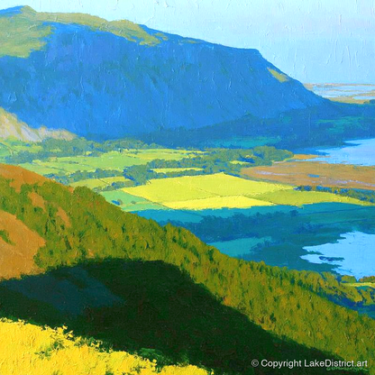 Ullock Pike Over Sunlit Fields - lake district fell art print and canvas by Daphne Morley A.I