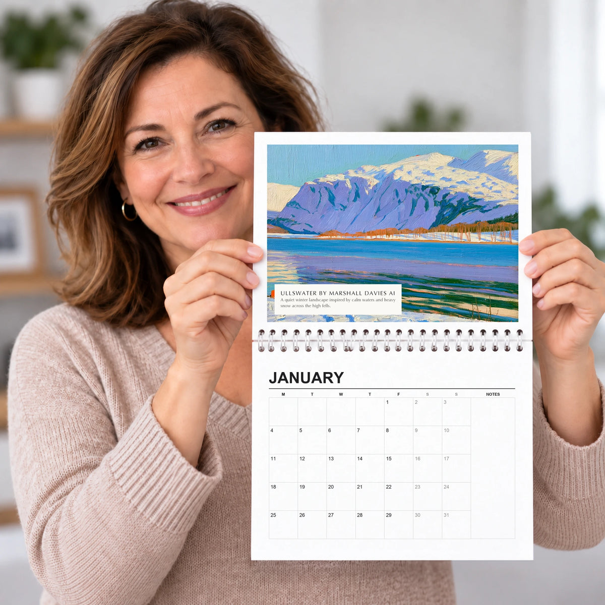 Ullswater 2027 wall calendar held open, painting above the dates, a Lake District gift