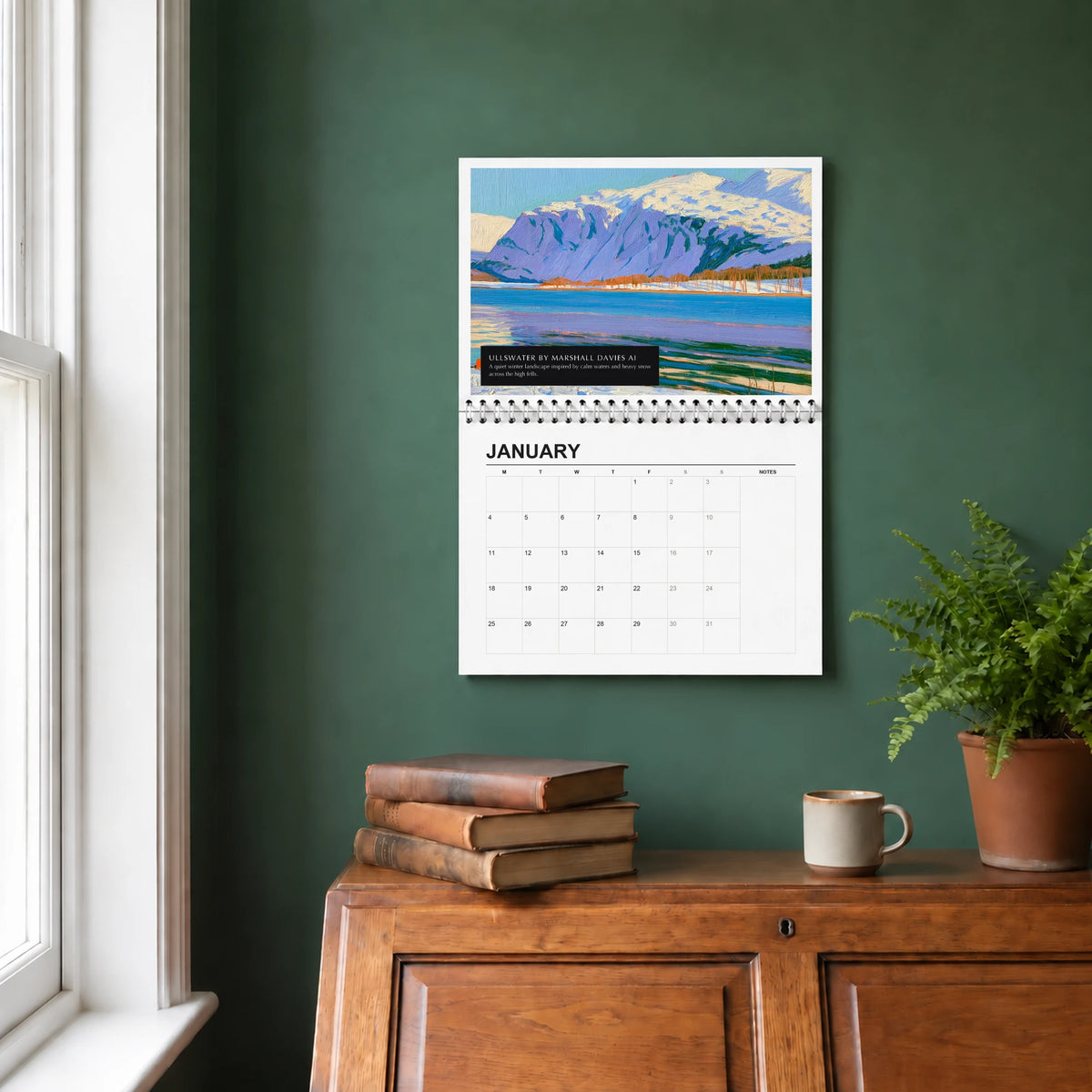 Ullswater 2027 wall calendar hanging in a study