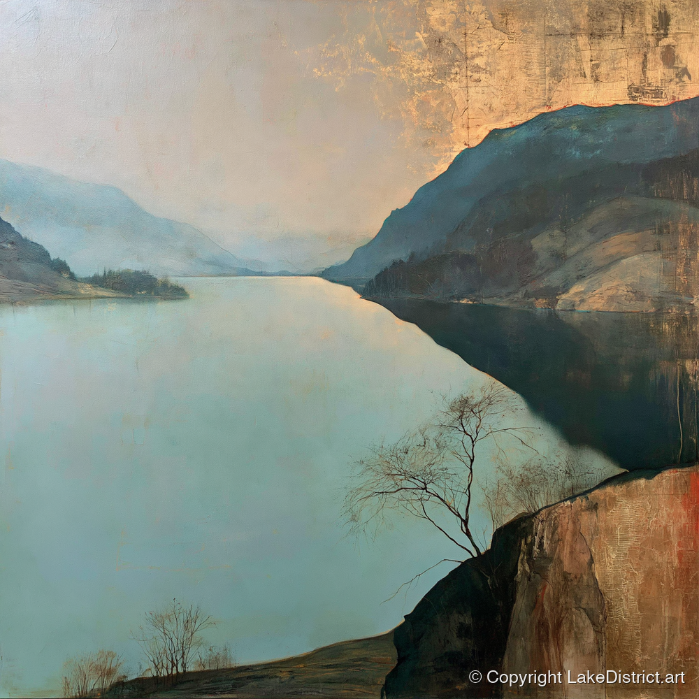 Ullswater Beneath a Golden Sky - lake district lake art print and canvas by Silas Thorne A.I