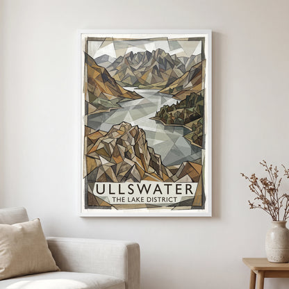 Ullswater travel poster in a white frame, hanging in a living2