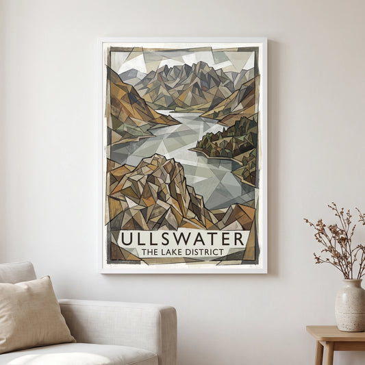 Ullswater travel poster in a white frame, hanging in a living2