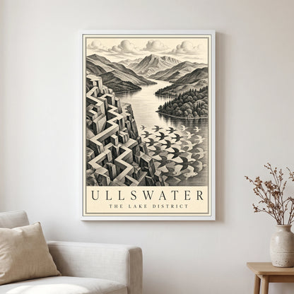 Ullswater travel poster in a white frame, hanging in a living2