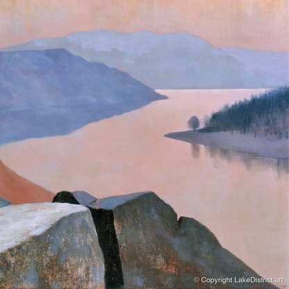 Ullswater in Soft Peach Light - lake district lake art print and canvas by Alistair Thorne A.I