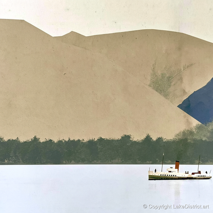 Ullswater Steamer Beneath Earthy Fells - lake district lake art print and canvas by Phillip Marbury A.I