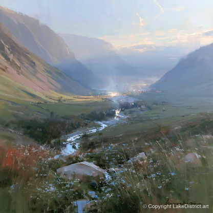 Valley Beck in Morning Haze - lake district valley art print and canvas by Marcus Dalton A.I