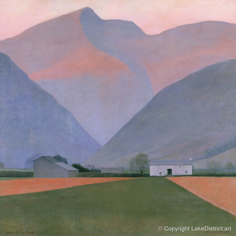 Valley Farm Beneath Pastel Fells - lake district valley art print and canvas by Alistair Thorne A.I