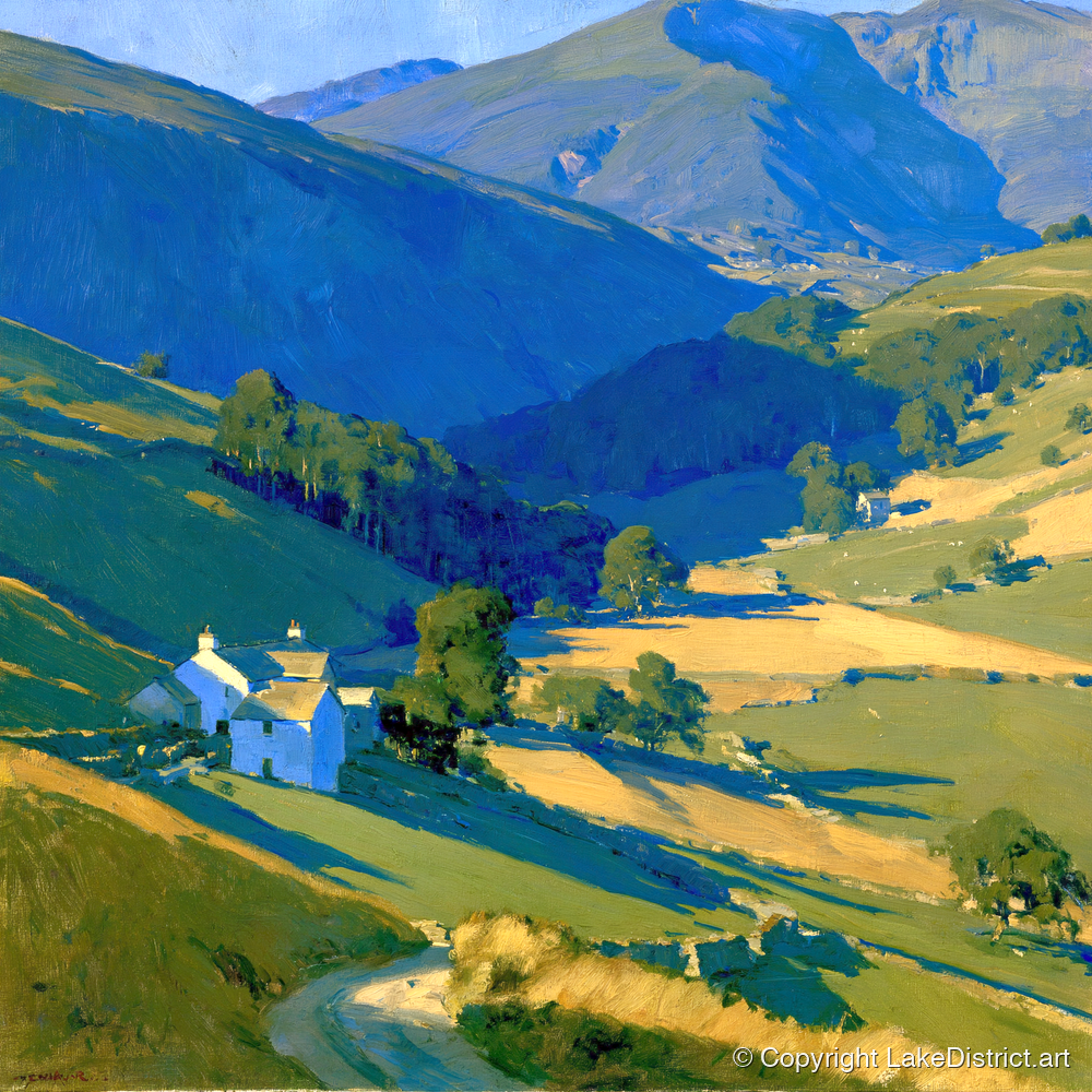 Valley Farm in Evening Light - lake district sky art print and canvas by Percival Kent A.I