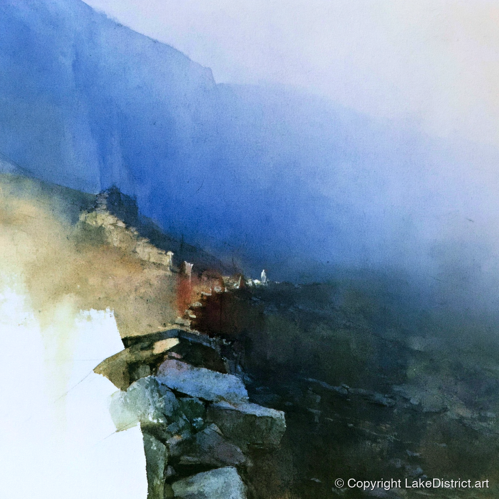 Valley Wall in Indigo Mist - lake district valley art print and canvas by Nathaniel Ward A.I