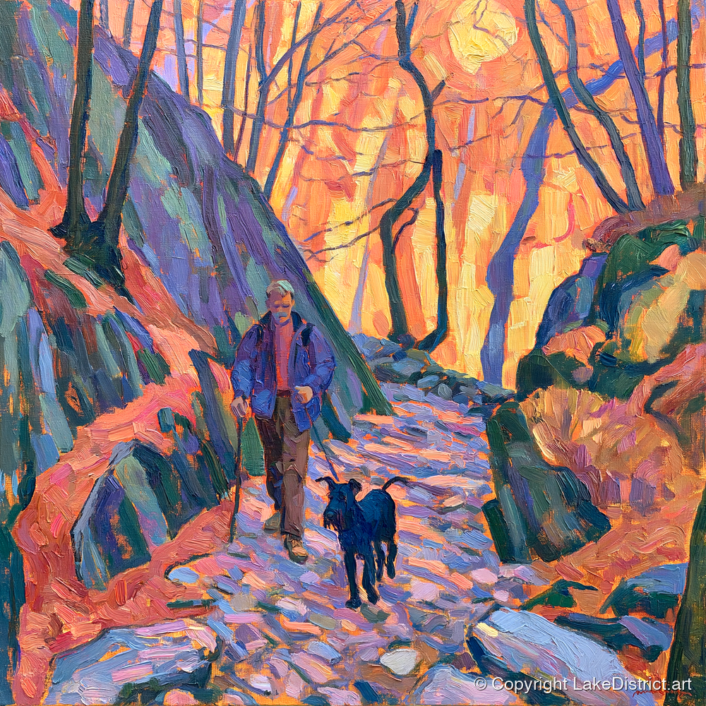 Vibrant Aira Force Dog Walk - gifts for dog walkers art print and canvas by Celia Harding A.I