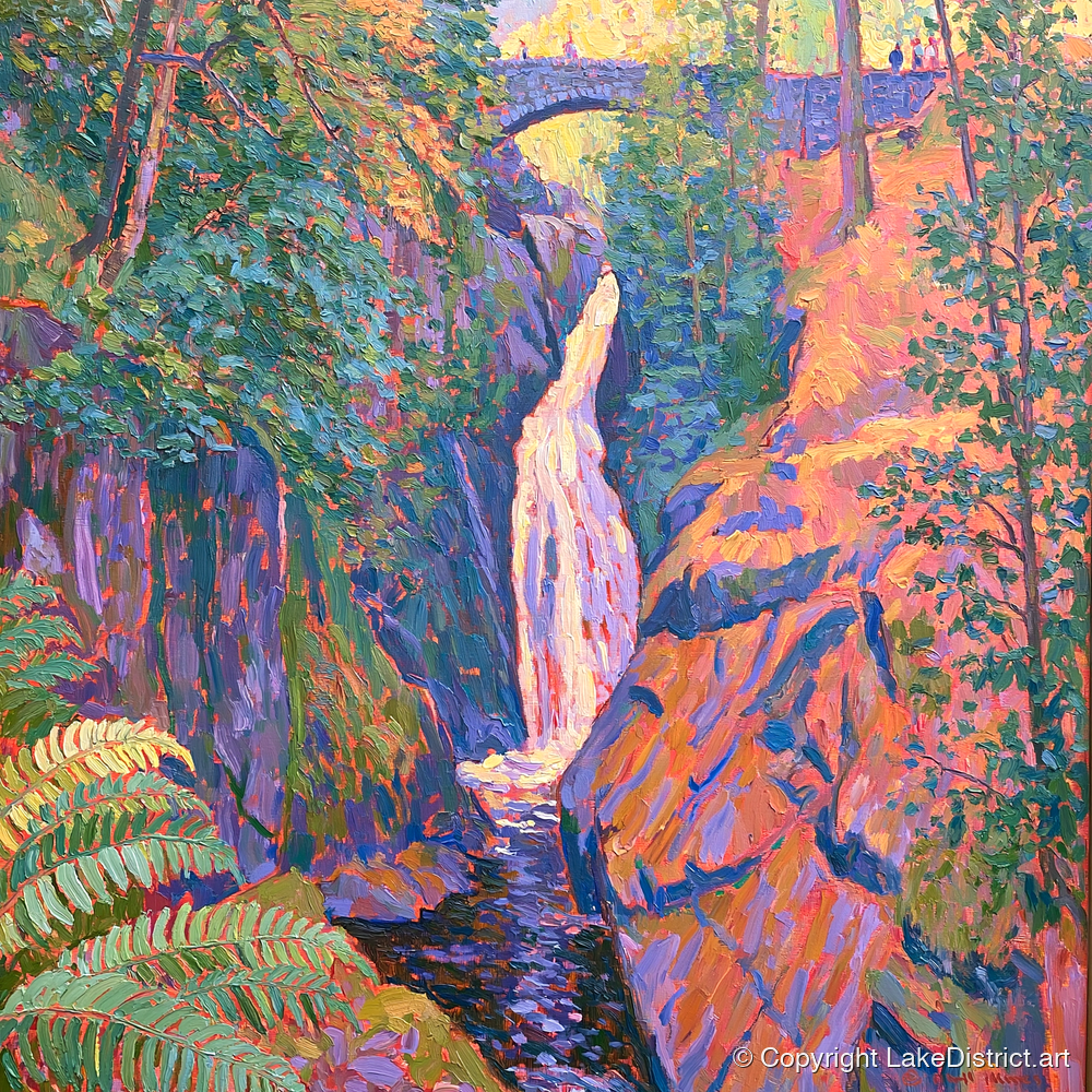 Vibrant Aira Force Waterfall - lake district waterfall art print and canvas by Celia Harding A.I