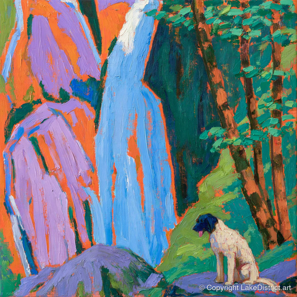 Vibrant Aira Force With Dog - aira force wall art art print and canvas by Marshall Davies A.I