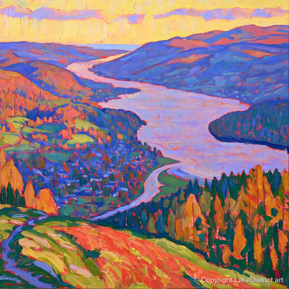 Vibrant Ambleside and Lake View - lake district village art print and canvas by Celia Harding A.I