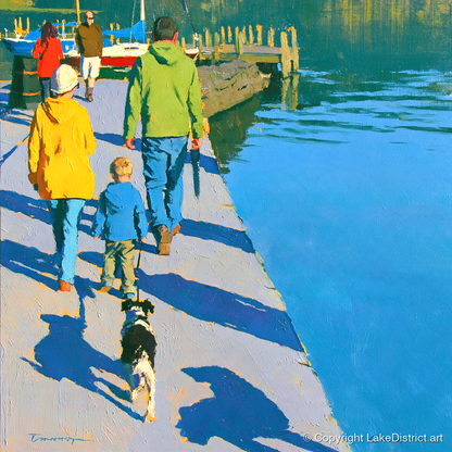 Vibrant Ambleside Family Dog Walk - gifts for dog walkers art print and canvas by Daphne Morley A.I