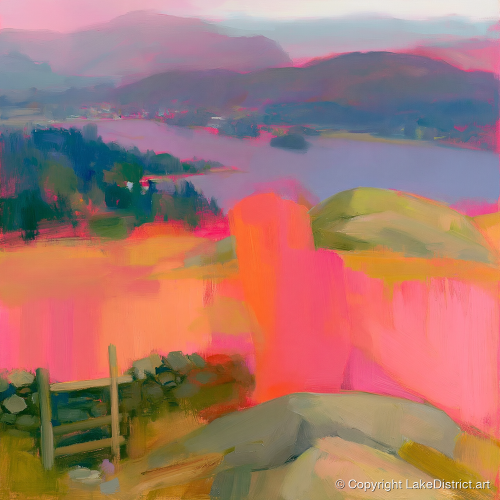 Vibrant Ambleside from Loughrigg - lake district village art print and canvas by Rosalind Pierce A.I